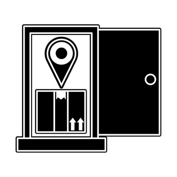 recommend clip art: silhouette door with box package nd location symbol