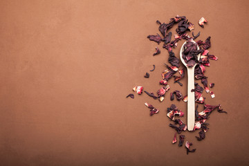 Dry petals of hibiscus for tea making.
