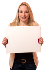 Naklejka premium Junge Frau mit Schild