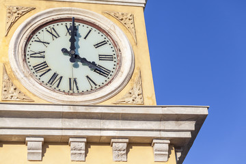 Fototapeta na wymiar Big artistic clock exterior in port of Tarragona,Spain.
