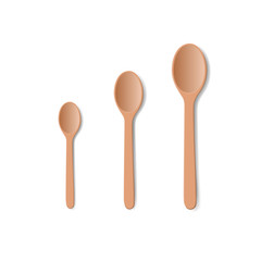 Three wooden cookware spoons isolated on white. Vector illustration. 