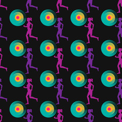 Colorful silhouette of a running girl. Seamless pattern.