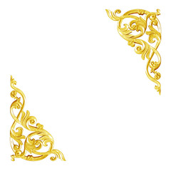 Pattern of wood carve gold paint for decoration on white background