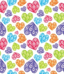 Seamless pattern doodle hearts. Marker drawn different heart shapes. Hand drawn ornament