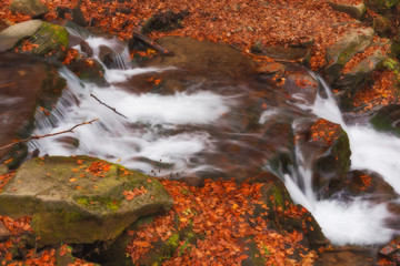 small waterfall i the autumn forest