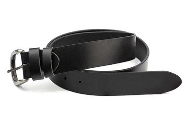 Black leather belt isolated on white background