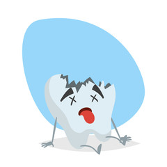 Cartoon dead tooth mascot. Dental care character isolated on blue background. Vector healthcare illustration.