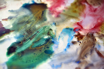 Watercolor, palette on glass, multicolored watercolor paints