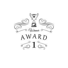 Winner cup vintage. First place. Swirls. Vector illustration.