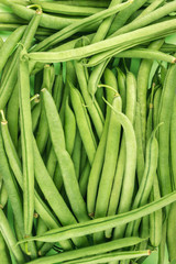 Food background - fresh green beans. Top view