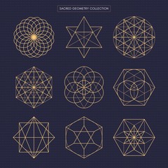 Sacred geometry. Original outline vector (non expanded outline). Dark theme background.