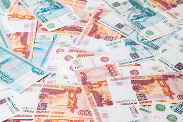 One and Five thousand roubles banknotes isolated on white background. Background concept.