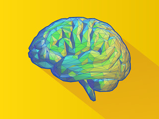 Low poly brain illustration isolated on yellow BG
