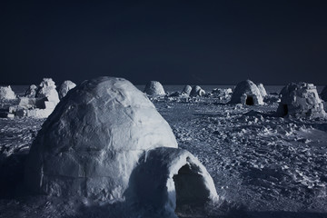 Winter dwelling of Eskimos. Igloo. Eskimos village. 