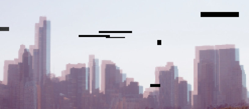 New York cityscape, Manhattan - view from Central Park. Vector  NYC  Trendy Glitch effect background. 