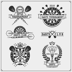Set of Darts club or sport competition emblems, labels and design elements.