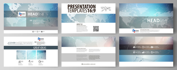 The minimalistic abstract vector illustration of editable layout of high definition presentation slides design business templates. Polygonal geometric linear texture. Global network, dig data concept.