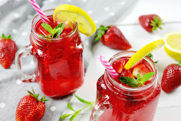 Strawberry fresh drink cocktail with lemon