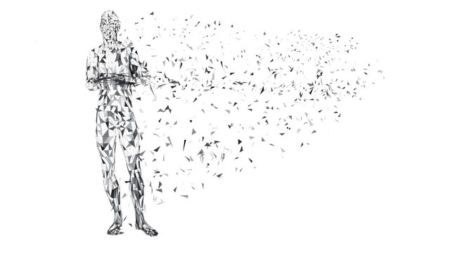 Conceptual abstract man with crossed arms. Connected lines, dots, triangles. Science or technology concept. High technology vector digital background for business banner. 3D render vector illustration