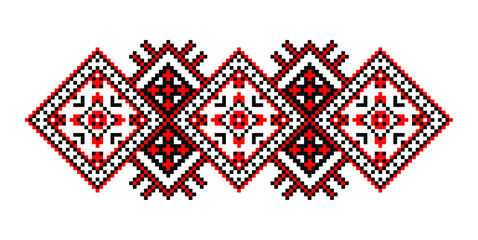 Traditional Romanian folk art knitted embroidery pattern - obrazy, fototapety, plakaty