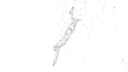 Conceptual abstract man falling down. Connected lines, dots, triangles. Artificial intelligence, digital sport concept. High technology vector digital background. 3D render vector illustration