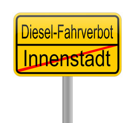 Diesel driving ban in the City street sign - in german - illustration