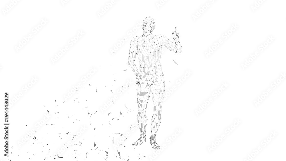 Aufkleber conceptual abstract man pointing finger up. connected lines, dots, triangles, particles. artificial 