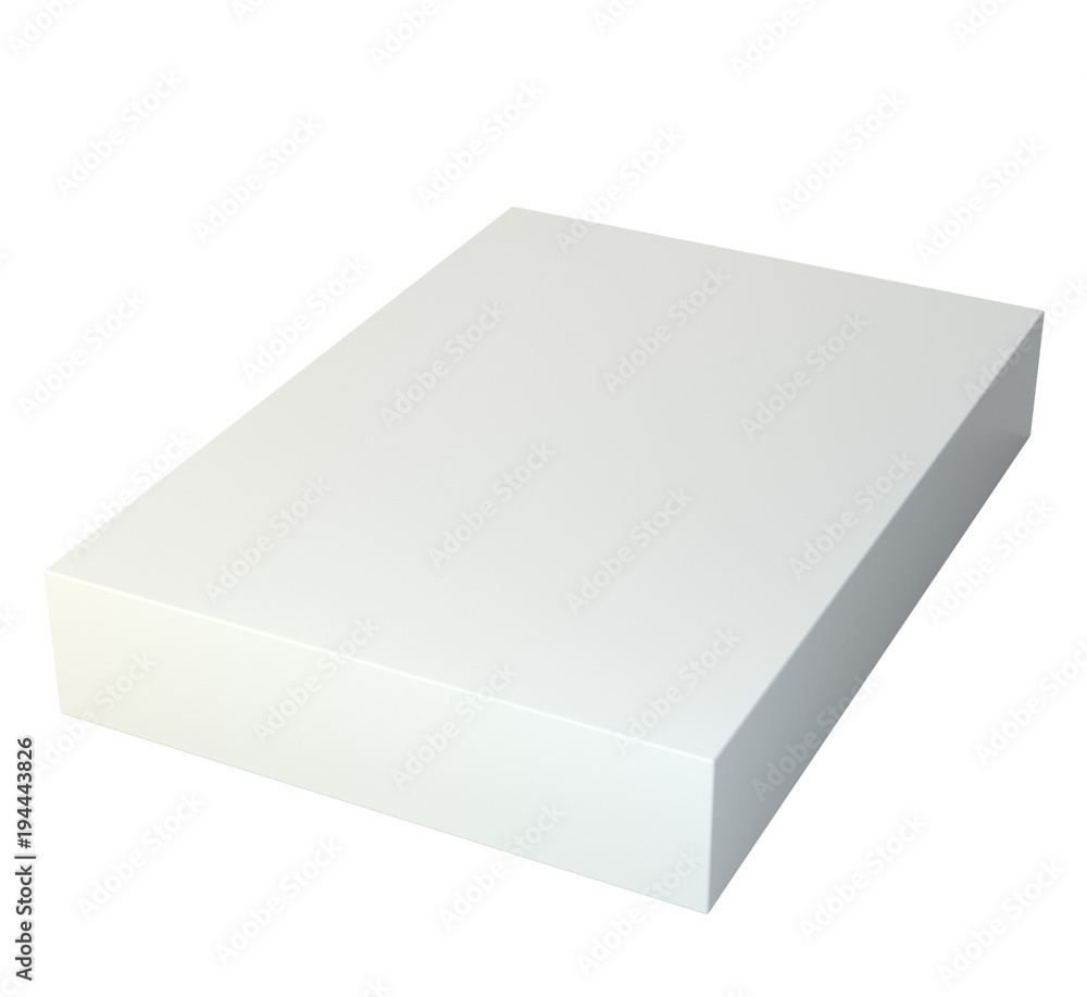 Poster white cube blank box from top front far side angle. 3d illustration on studio background. isolated o