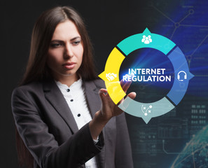 The concept of business, technology, the Internet and the network. A young entrepreneur working on a virtual screen of the future and sees the inscription: Internet regulation