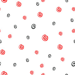 Abstract seamless pattern with swirling brush strokes in bright and contrasting colors red, white and black.