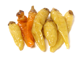 Group Of Hot Pickled Peppers on white background