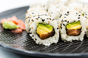 Japanese food Sushi Roll Maki of Salmon and avocado