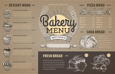 Vintage cardboard bakery menu design. Restaurant menu