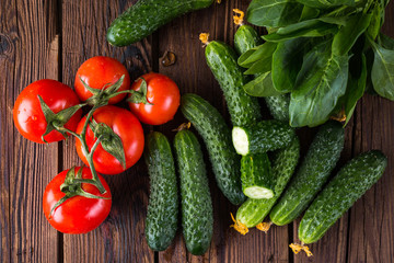 cucumbers and tomatoes, rural still life