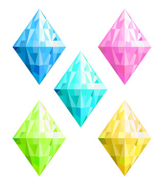 Set of differend colors transparent crystals clipart. Vector illustration