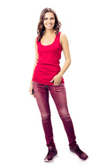 Happy smiling young woman, on white