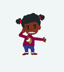 Black girl, is angry and points his head with his index finger.