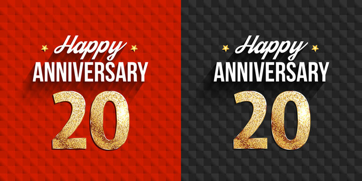 20 years anniversary black and red decorated anniversary cards with golden elements.