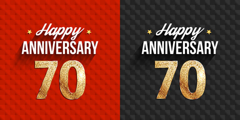70 years anniversary black and red decorated anniversary cards with golden elements.