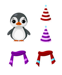 Cute paper doll with winter outfits. Nice penguin.