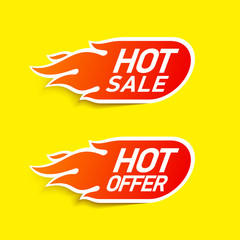 Hot Sale and Hot Offer labels, stickers, special offer