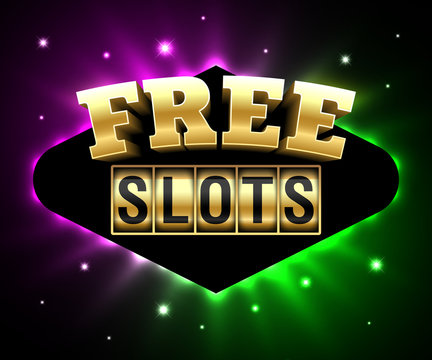 Free Slots banner, online gambling casino games poster with slot machine and text Free Slots