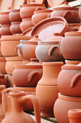 Fototapeta na wymiar Traditional clay casserole, pot and jug from Turkey