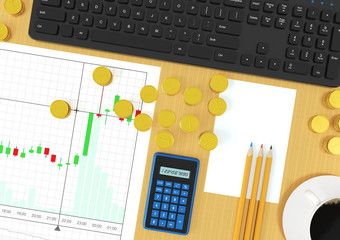 Cryptocurrency exchange trades. Trading schedule.The trader's desktop.