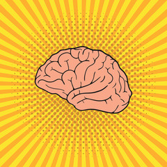 Comic Human brain. Pop Art vintage vector illustration