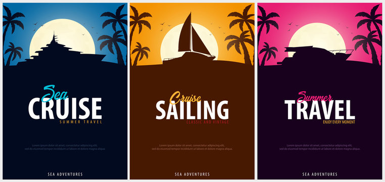 Set of Yacht club and sailing sport Poster. Sea travel. Vector illustration