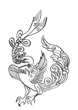 phoenix pattern illustration,hand drawn painting