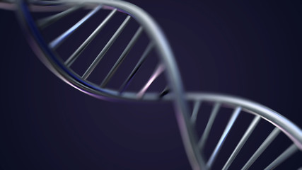 Rotating DNA, Genetic engineering scientific concept, blue tint.. 3D rendered loopable animation of rotating DNA glowing molecule on blue background. Genetics concept. Animation rotation of model DNA
