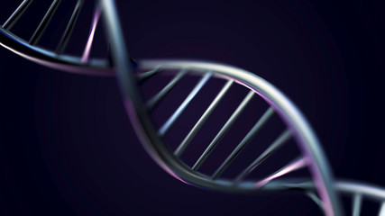 Rotating DNA, Genetic engineering scientific concept, blue tint.. 3D rendered loopable animation of rotating DNA glowing molecule on blue background. Genetics concept. Animation rotation of model DNA