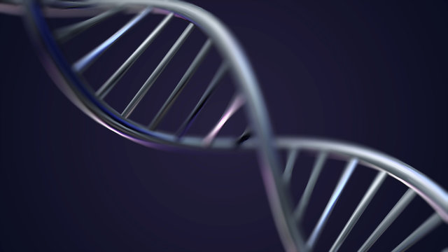 Rotating DNA, Genetic engineering scientific concept, blue tint.. 3D rendered loopable animation of rotating DNA glowing molecule on blue background. Genetics concept. Animation rotation of model DNA